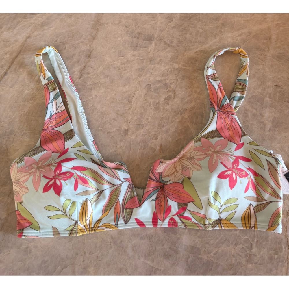NWT O'Neill Womens Floral V-Wire Bikini Top D-Cup Blue Coral SP4474043 Lg